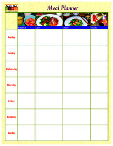 Meal Planner Breakfast Monday  Tuesday