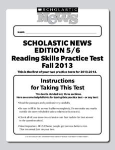 Name: _________________________________________________________  Scholastic News Edition 5/6  Reading Skills Practice Test