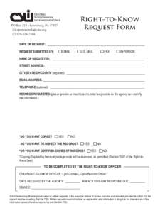 Right-to-Know Request Form PO Box 213 • Lewisburg, PA[removed]e) [removed] (f[removed]