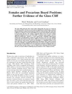 bs_bs_banner  British Journal of Management, Vol. ••, ••–•• (2013) DOI: [removed][removed]Females and Precarious Board Positions: