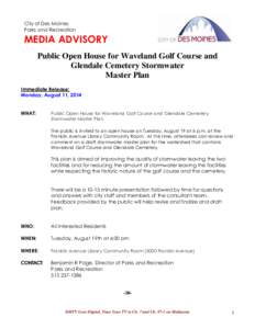 City of Des Moines Parks and Recreation MEDIA ADVISORY Public Open House for Waveland Golf Course and Glendale Cemetery Stormwater