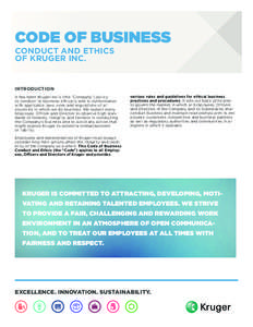 CODE OF BUSINESS CONDUCT AND ETHICS OF KRUGER INC.