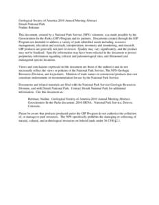Geological Society of America 2010 Annual Meeting Abstract Denali National Park Nadine Reitman This document, created by a National Park Service (NPS) volunteer, was made possible by the Geoscientists-In-the-Parks (GIP) 