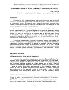 Economía Solidaria: pasando en limpio conceptos y fenómenos