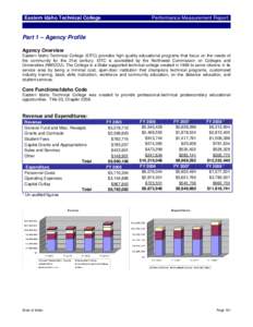 Eastern Idaho Technical College  Performance Measurement Report Part 1 – Agency Profile Agency Overview