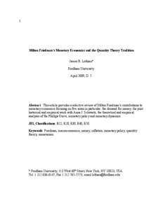 1  Milton Friedman’s Monetary Economics and the Quantity-Theory Tradition