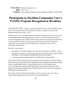 News from: Date: Contact: Meridian Community Care May 7, 2013