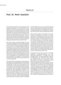 98 · Service  Nachruf Prof. Dr. Peter Faulstich  Seit der Mitte der 1970er Jahre war Peter Faulstich einer der