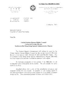 LC Paper No. CB[removed])  Invitation of views from the public United Nations Human Rights Council Universal Periodic Review Section of the Hong Kong Special Administrative Region