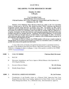 AGENDA OKLAHOMA WATER RESOURCES BOARD October 23, 2014 3:30 p.m. Cox Convention Center Meeting Rooms 14-15, Second Level