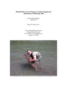 Klamath River Green Sturgeon Sonic Biotelemetry Monitoring