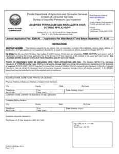 Florida Department of Agriculture and Consumer Services Division of Consumer Services Bureau of Liquefied Petroleum Gas Inspection ADAM H. PUTNAM COMMISSIONER