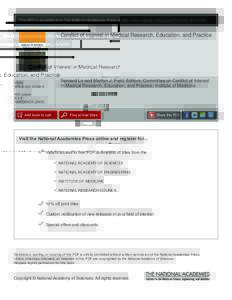This PDF is available from The National Academies Press at http://www.nap.edu/catalog.php?record_id=[removed]Conflict of Interest in Medical Research, Education, and Practice ISBN[removed]9