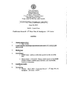 State of Tennessee Department of State Division of Elections 312 Rosa L. Parks Avenue 7111 Floor, William R. Snodgrass Tower Nashville, Tennessee 37243