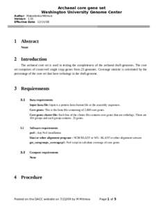 Archaeal core gene set Washington University Genome Center Author: Makedonka Mitreva Version: 1.01 Effective Date: [removed]