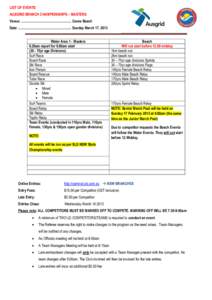 LIST OF EVENTS AUSGRID BRANCH CHAMPIONSHIPS – MASTERS Venue: ........................................................ Caves Beach Date: ........................................................... Sunday March 17, 2013 