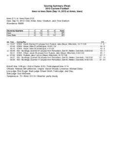 Scoring Summary (Final[removed]Cyclone Football Iowa vs Iowa State (Sep 14, 2013 at Ames, Iowa)