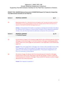 Addendum 1 SBAC RFP-19B Smarter Balanced Assessment Consortium Supporting Test Administration Activities for the Field Test, Questions & Answers PROJECT TITLE: SMARTER Balanced Assessment CONSORTIUM Request for Proposals