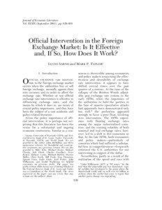 Journal of Economic Literature Vol. XXXIX (September 2001), pp. 839–868 Sarno and Taylor: Official Intervention in the