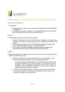 VRQA Guideline on the provision of VCAL courses to overseas students