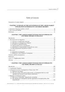 TABLE OF CONTENTS – 7  Table of Contents Summaries of country chapters .................................................................................................. 15 CHAPTER 1. SUMMARY OF THE MAIN FINDINGS ON TH