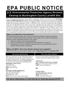 EPA Public Notice - U.S. Environmental Protection Agency Reviews Cleanup at Buckingham County Landfill Site