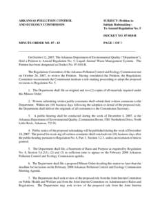 ARKANSAS POLLUTION CONTROL AND ECOLOGY COMMISSION SUBJECT: Petition to Initiate Rulemaking To Amend Regulation No. 5 DOCKET NO[removed]R