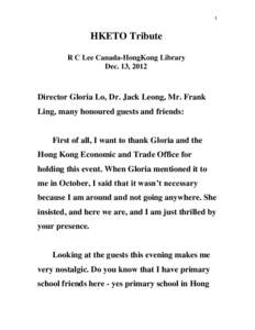 1  HKETO Tribute R C Lee Canada-HongKong Library Dec. 13, 2012