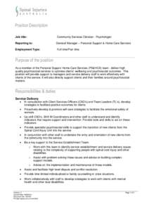 Position Description Job title: Community Services Clinician - Psychologist General Manager – Personal Support & Home Care Services