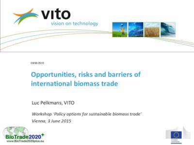 Opportunities, risks and barriers of international biomass trade Luc Pelkmans, VITO Workshop ‘Policy options for sustainable biomass trade’