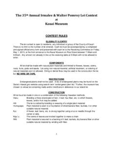 The 35th Annual Irmalee & Walter Pomroy Lei Contest at Kauai Museum  CONTEST RULES