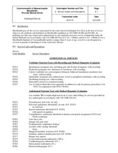 Commonwealth of Massachusetts MassHealth Provider Manual Series Audiologist Manual  Subchapter Number and Title