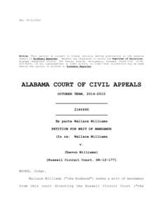 REL: Notice: This opinion is subject to formal revision before publication in the advance sheets of Southern Reporter. Readers are requested to notify the Reporter of Decisions, Alabama Appellate Courts, 300 