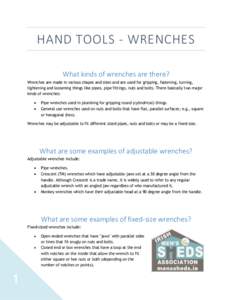 Pipe wrench / Socket wrench / Monkey wrench / Torque wrench / Adjustable spanner / Lug wrench / Nut driver / Allen / Hex key / Wrenches / Technology / Humanâ€“machine interaction