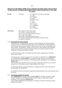 -4813MINUTES OF THE THIRTY-THIRD ANNUAL MEETING OF TRING TOWN COUNCIL HELD IN THE COUNCIL CHAMBER, THE MARKET HOUSE, TRING ON MONDAY 22nd MAY 2006 AT 7.30 p.m. Present:  Councillors: