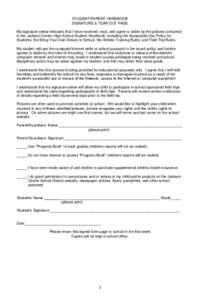 STUDENT/PARENT HANDBOOK SIGNATURE & TEAR OUT PAGE My signature below indicates that I have received, read, and agree to abide by the policies contained in the Jackson Center High School Student Handbook, including the Ac