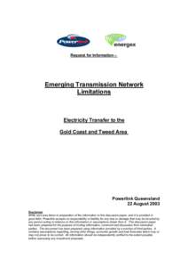 Request for Information –  Emerging Transmission Network Limitations  Electricity Transfer to the