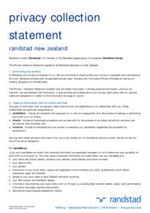 privacy collection statement randstad new zealand Randstad Limited (Randstad) is a member of the Randstad global group of companies (Randstad Group). This Privacy Collection Statement applies to all Randstad operations i
