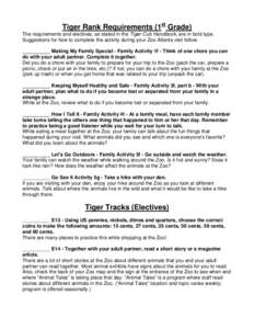 Tiger Rank Requirements (1st Grade) The requirements and electives, as stated in the Tiger Cub Handbook, are in bold type. Suggestions for how to complete the activity during your Zoo Atlanta visit follow. __________ Mak
