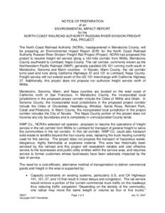 NOTICE OF PREPARATION of an ENVIRONMENTAL IMPACT REPORT for the NORTH COAST RAILROAD AUTHORITY RUSSIAN RIVER DIVISION FREIGHT RAIL PROJECT