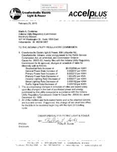 RECEIVED ON: FEB. 25, 2010 IURC 30-DAY FILING NO.: 2661 Indiana Utility Regulatory Commission Crawfordsville Electric light & Power