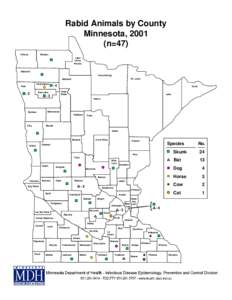 Rabid Animals by County Minnesota, 2001 (n=47) Kittson  Roseau