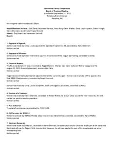 Northland Library Cooperative Board of Trustees Meeting Minutes for September 26, 2013