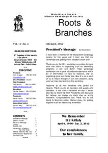 Wetaskiwin Branch Alberta Genealogical Society Roots & Branches Vol. 10 No. 2