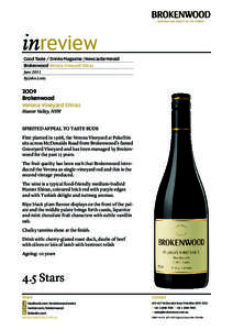 inreview Good Taste / Drinks Magazine | Newcastle Herald Brokenwood Verona Vineyard Shiraz June 2011 By John Lewis