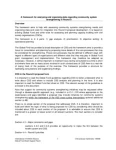 A framework for analysing and organising data regarding community system strengthening in Round 8