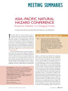 ASIA–PACIFIC NATURAL HAZARD CONFERENCE Disastrous Weather in a Changing Climate by  Yi-Leng Chen, Pay-Liam Lin, Feng Hsiao, Pao-Shin Chu, and Mei-Huei Su