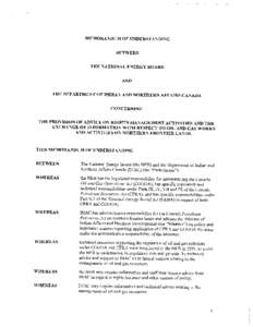 Memorandum of Understanding (MOU) between Indian and Northern Affairs Canada (IANC) and the National Energy Board (NEB) - Exchange of Information and Provision of Advice - Oil and Gas Rights and Activities - 1 March 2006