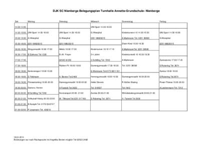DJK SC Nienberge Belegungsplan Turnhalle Annette-Grundschule- Nienberge  Zeit