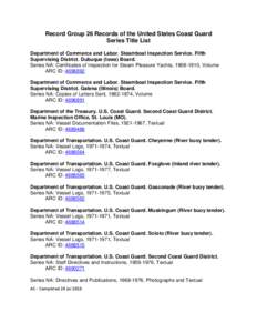 Record Group 26 Records of the United States Coast GuardSeries Title List